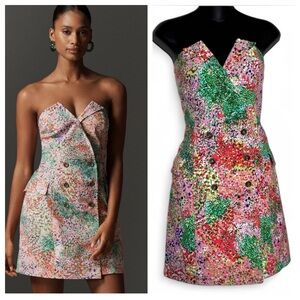 Anthropologie Maeve Strapless Blazer Mini Dress Geometric Pink Size M NWT